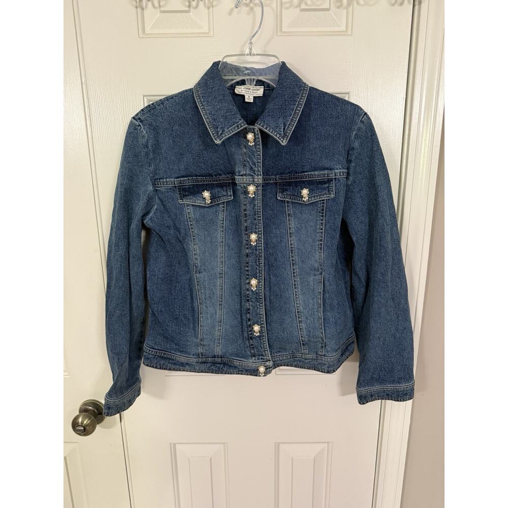 St. John Sport By Marie Gray Vintage Denim Jacket Pearl Accents S Made In USA